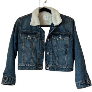 Old Navy Blue Jean Jacket Youth Size 10/12L Sherpa Lining Coat